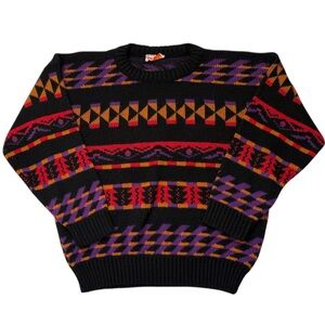 Vintage Spunky 80’s Made in USA Colorful Geometric Pattern Sweater - Medium‎